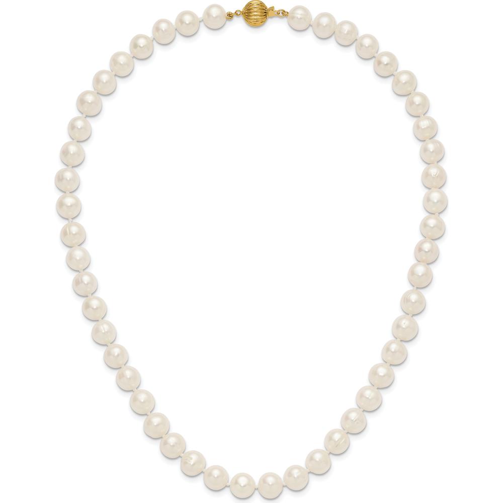 14K Yellow Gold 9-10mm Near-Round Freshwater Pearl Necklace - 18" with Pearl Clasp by Monteluci Fine Jewelry