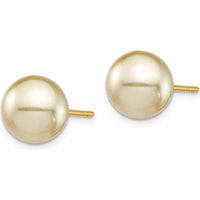 14K Yellow Gold 9-10mm Round Golden South Sea Cultured Pearl Post Earrings by Monteluci Fine Jewelry