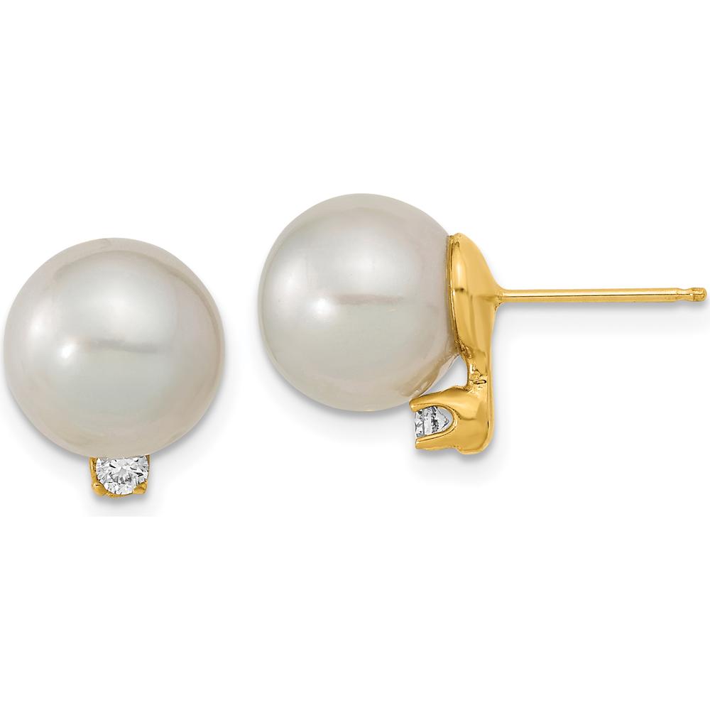 14K Yellow Gold 9-10mm South Sea Cultured Pearl Earrings with .10 Carat Diamond Accents by Monteluci Fine Jewelry