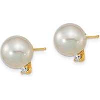 14K Yellow Gold 9-10mm South Sea Cultured Pearl Earrings with .10 Carat Diamond Accents by Monteluci Fine Jewelry