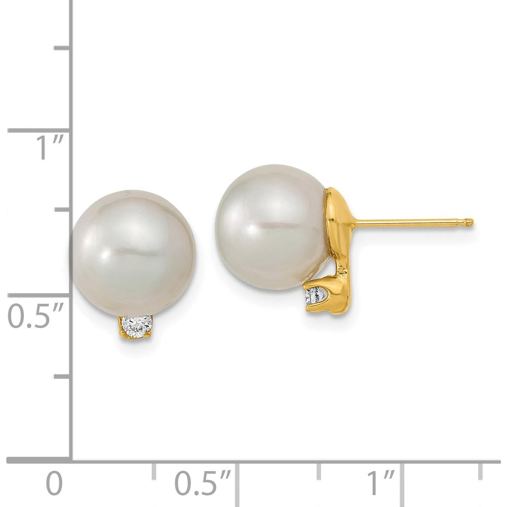 14K Yellow Gold 9-10mm South Sea Cultured Pearl Earrings with .10 Carat Diamond Accents by Monteluci Fine Jewelry
