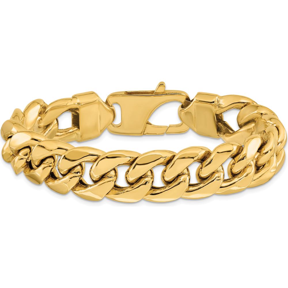 14K Yellow Gold 9" 15mm Semi-Solid Miami Cuban Chain with Lobster Clasp by Oro Pregiato