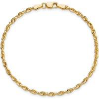 14K Yellow Gold 9" 2.5mm Ultra Diamond-cut Rope Anklet with Lobster Clasp by Oro Pregiato