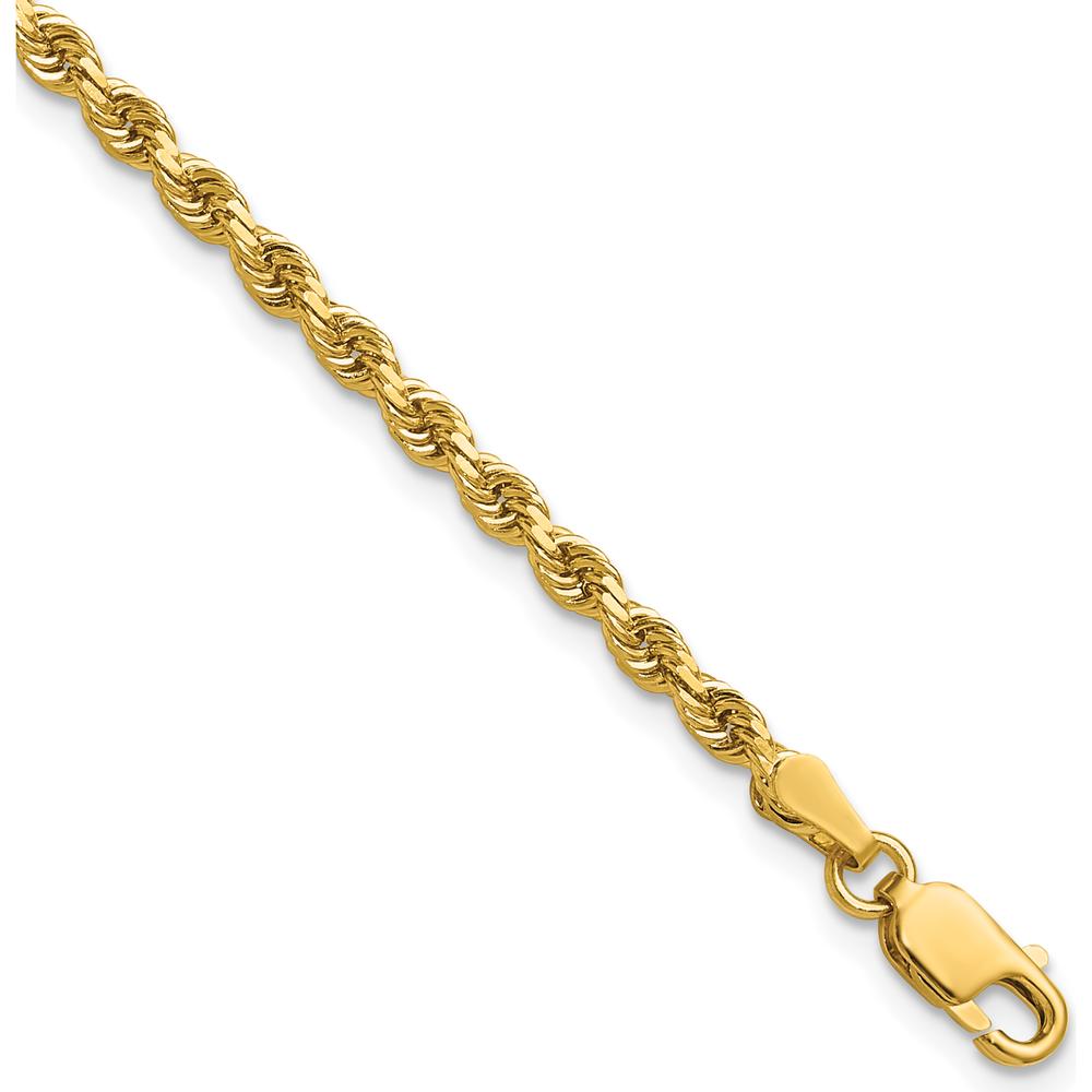 14K Yellow Gold 9" 2.75mm Diamond-Cut Rope Chain Anklet with Lobster Clasp