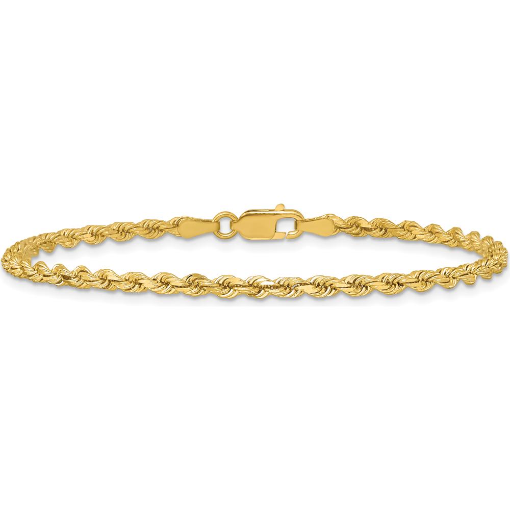 14K Yellow Gold 9" 2.75mm Diamond-Cut Rope Chain Anklet with Lobster Clasp