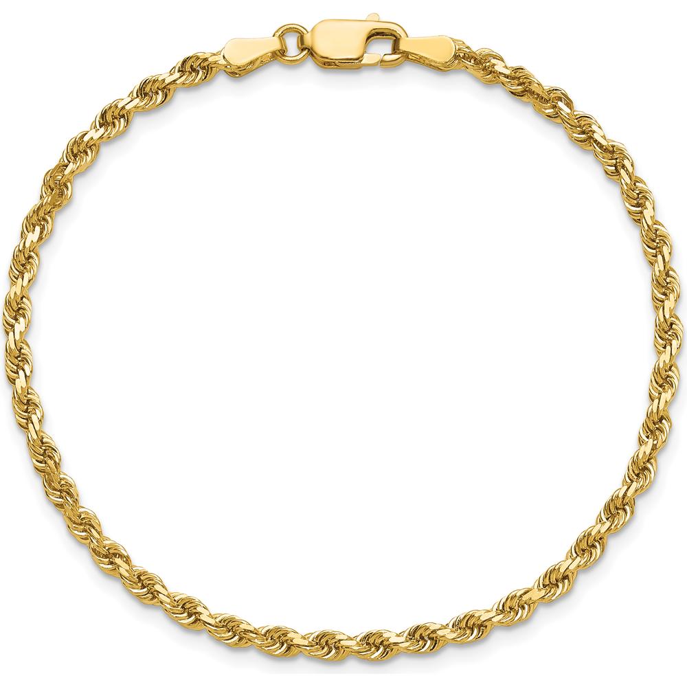 14K Yellow Gold 9" 2.75mm Diamond-Cut Rope Chain Anklet with Lobster Clasp