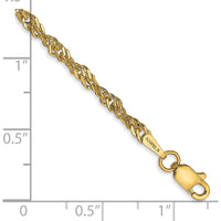 14K Yellow Gold 9" 2.75mm Lightweight Singapore Chain Anklet with Lobster Clasp by Oro Pregiato