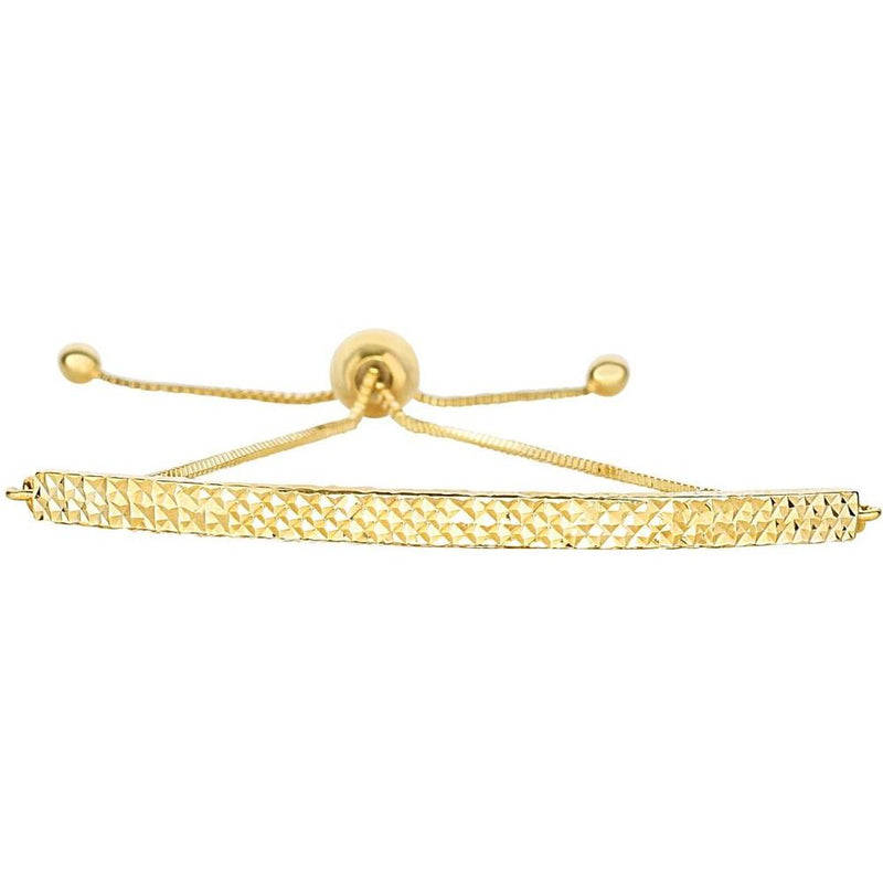 14K Yellow Gold 9.25" Curved Bar Friendship Bracelet with Adjustable Drawstring by Orozza Fine Jewelry