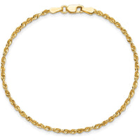 14K Yellow Gold 9" 2mm Diamond-Cut Rope Chain Anklet with Lobster Clasp by Oro Pregiato