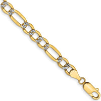 14K Yellow Gold 9" 5.25mm Semi-Solid Figaro Chain with Rhodium Pave and Lobster Clasp by Oro Pregiato