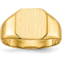 14K Yellow Gold 9.5mm Brushed and Polished Engravable Signet Ring by 0
