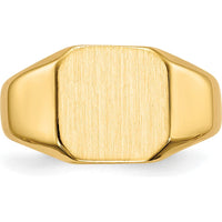 14K Yellow Gold 9.5mm Brushed and Polished Engravable Signet Ring by 0