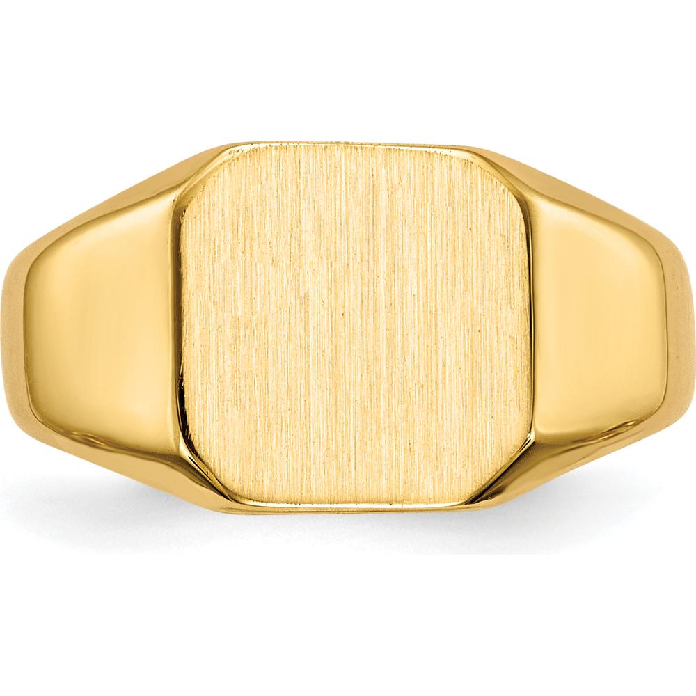 14K Yellow Gold 9.5mm Brushed and Polished Engravable Signet Ring by 0