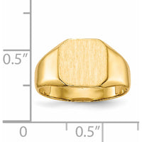 14K Yellow Gold 9.5mm Brushed and Polished Engravable Signet Ring by 0