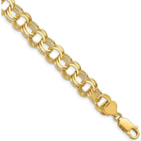 14K Yellow Gold 9.5mm Solid Triple Link Charm Bracelet - 7 Inch by 0