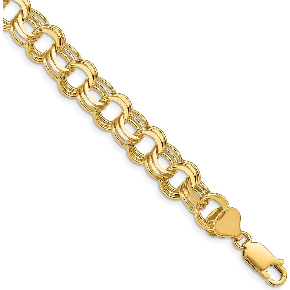 14K Yellow Gold 9.5mm Solid Triple Link Charm Bracelet - 7 Inch by 0