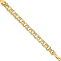 14K Yellow Gold 9.5mm Solid Triple Link Charm Bracelet - 7 Inch by 0