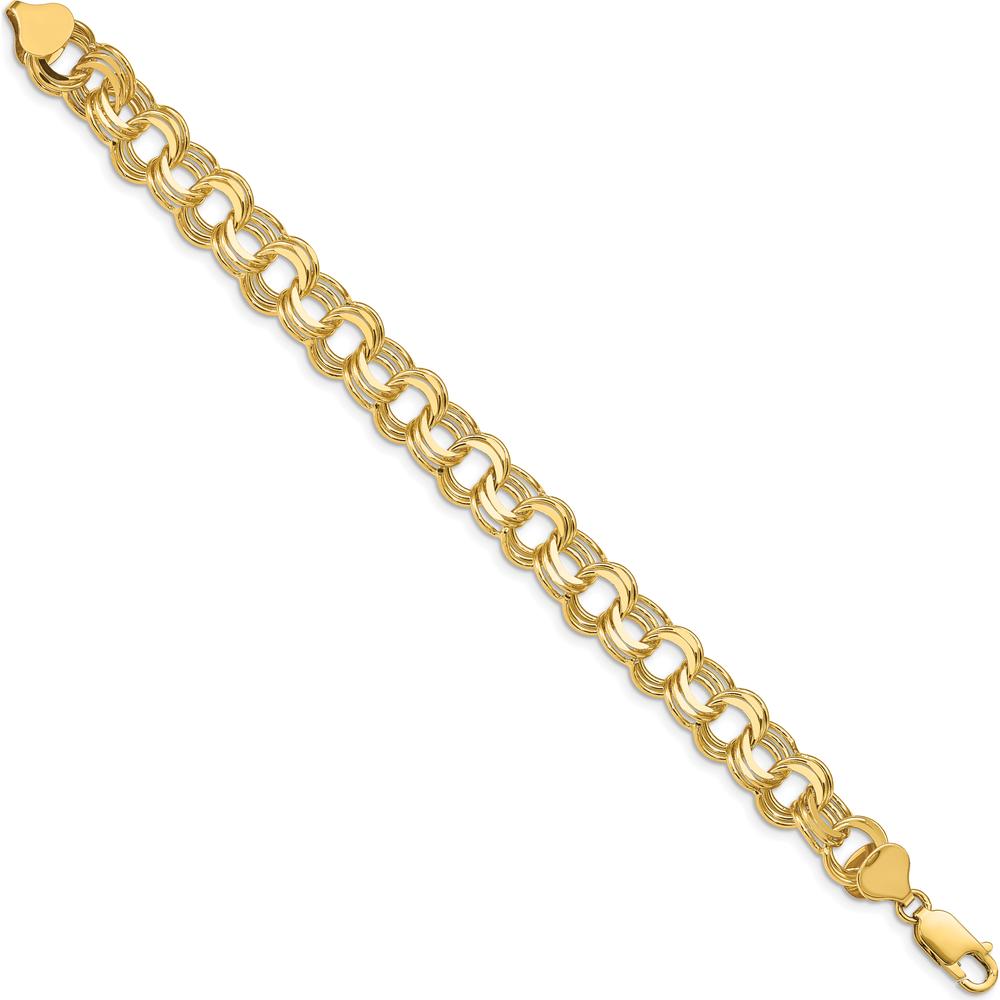 14K Yellow Gold 9.5mm Solid Triple Link Charm Bracelet - 7 Inch by 0