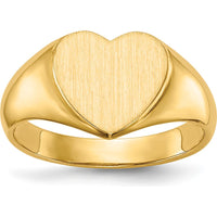14K Yellow Gold 9.5x9.5mm Open Back Heart Signet Ring - Engravable, Satin Finish by 0