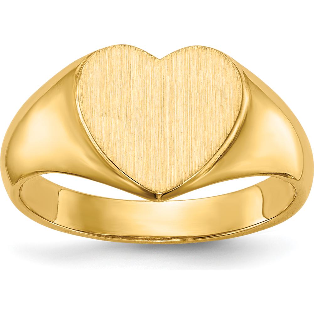 14K Yellow Gold 9.5x9.5mm Open Back Heart Signet Ring - Engravable, Satin Finish by 0