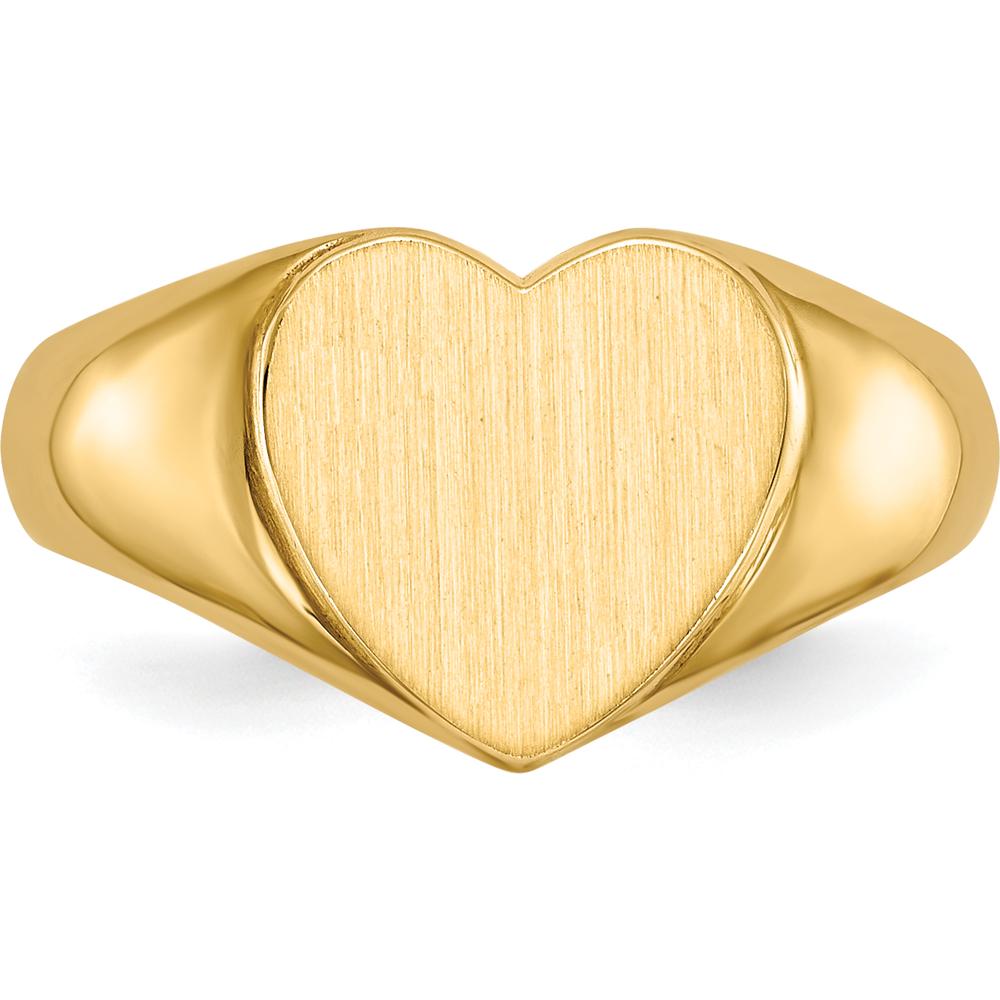 14K Yellow Gold 9.5x9.5mm Open Back Heart Signet Ring - Engravable, Satin Finish by 0