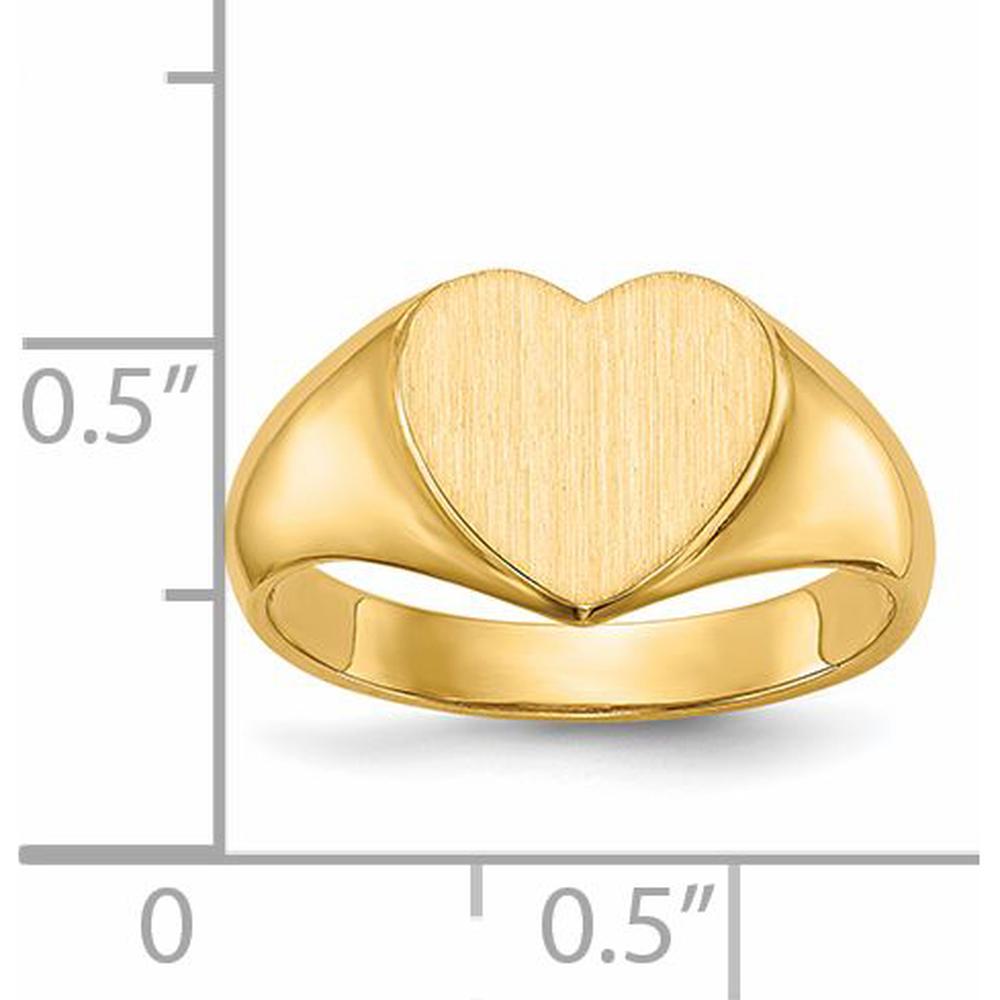 14K Yellow Gold 9.5x9.5mm Open Back Heart Signet Ring - Engravable, Satin Finish by 0