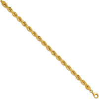 14K Yellow Gold 9" 6.5mm Diamond-Cut Rope Chain with Fancy Lobster Clasp