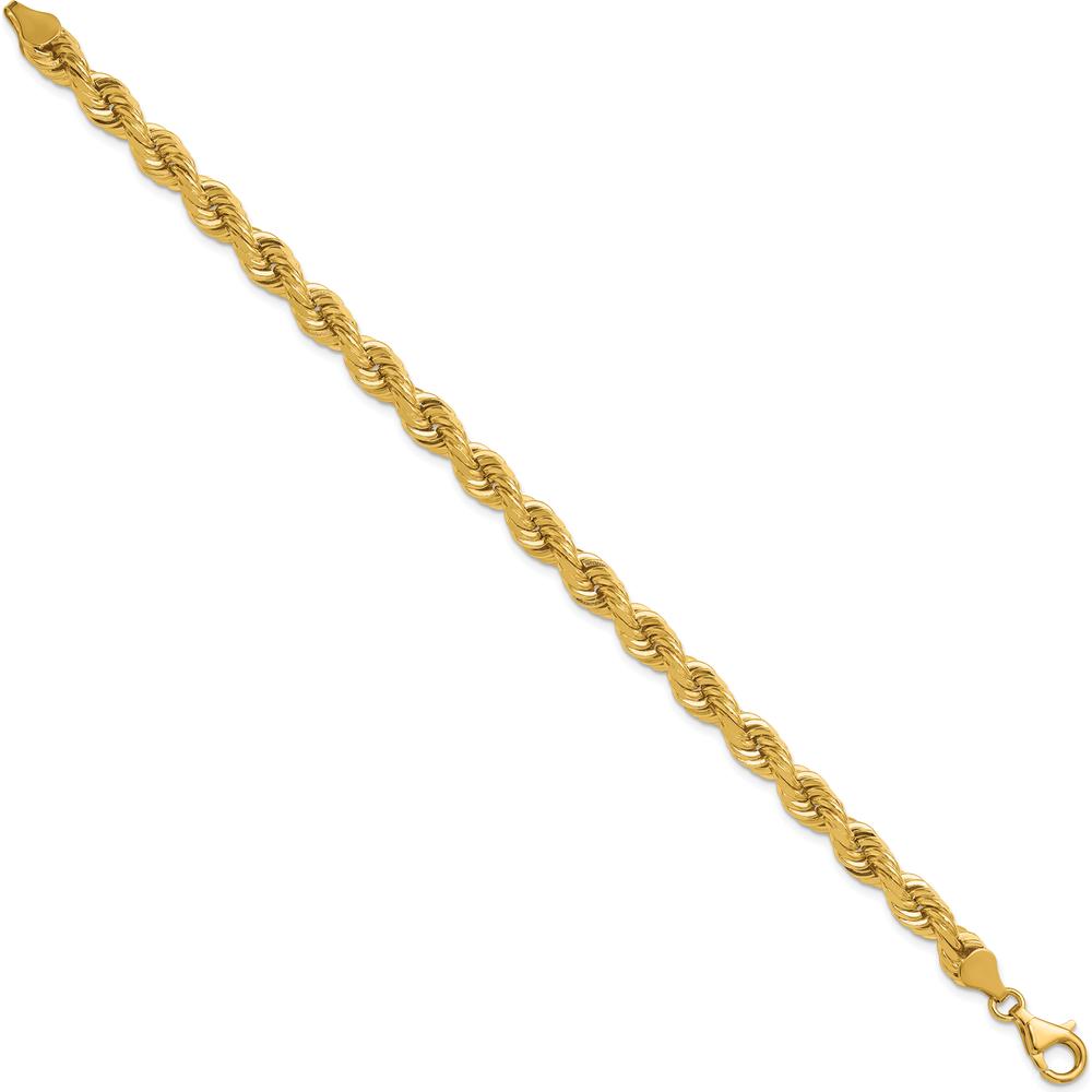 14K Yellow Gold 9" 6.5mm Diamond-Cut Rope Chain with Fancy Lobster Clasp