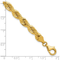 14K Yellow Gold 9" 6.5mm Diamond-Cut Rope Chain with Fancy Lobster Clasp