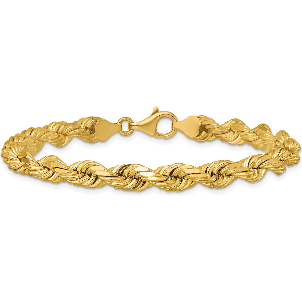 14K Yellow Gold 9" 6.5mm Diamond-Cut Rope Chain with Fancy Lobster Clasp