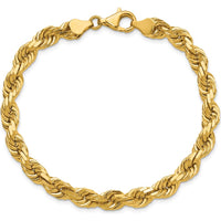 14K Yellow Gold 9" 6.5mm Diamond-Cut Rope Chain with Fancy Lobster Clasp