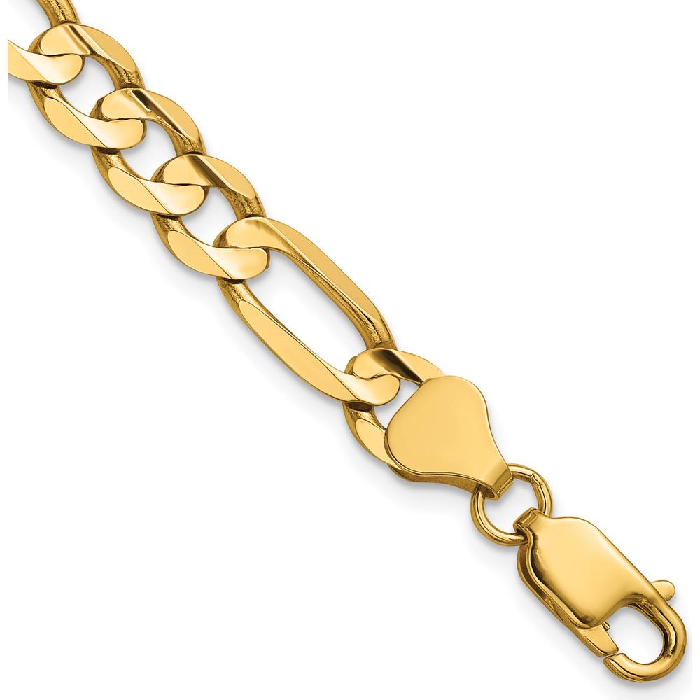 14K Yellow Gold 9" 6.75mm Concave Open Figaro Chain Bracelet - Men's Jewelry by Oro Pregiato