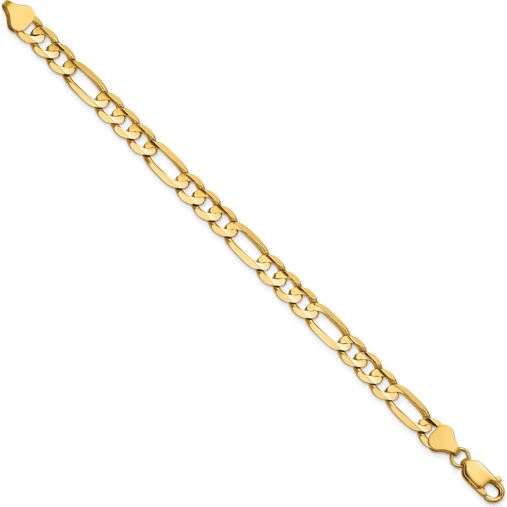 14K Yellow Gold 9" 6.75mm Concave Open Figaro Chain Bracelet - Men's Jewelry by Oro Pregiato