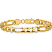 14K Yellow Gold 9" 6.75mm Concave Open Figaro Chain Bracelet - Men's Jewelry by Oro Pregiato