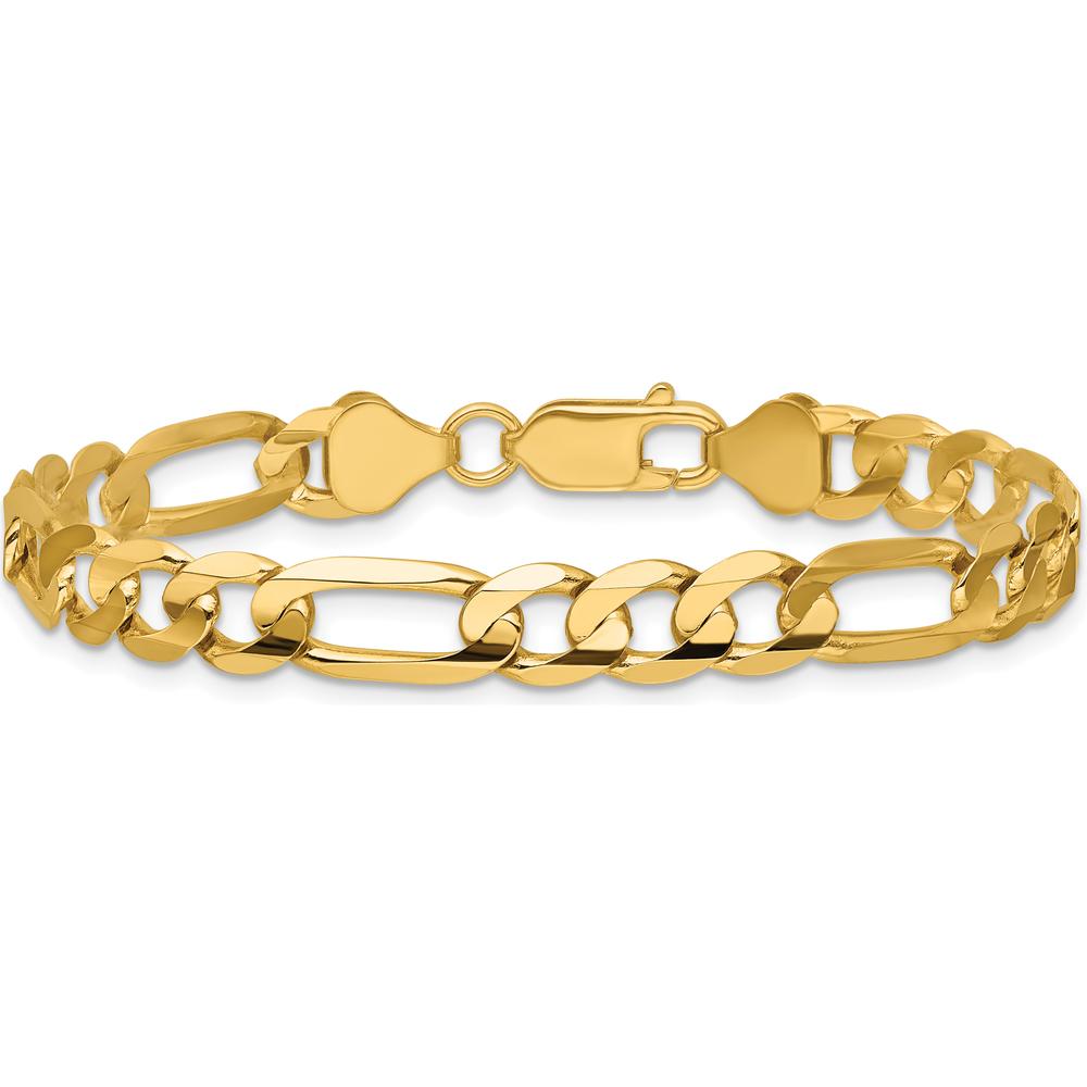 14K Yellow Gold 9" 6.75mm Concave Open Figaro Chain Bracelet - Men's Jewelry by Oro Pregiato