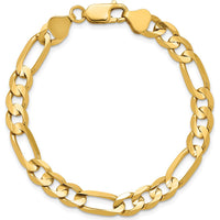 14K Yellow Gold 9" 6.75mm Concave Open Figaro Chain Bracelet - Men's Jewelry by Oro Pregiato