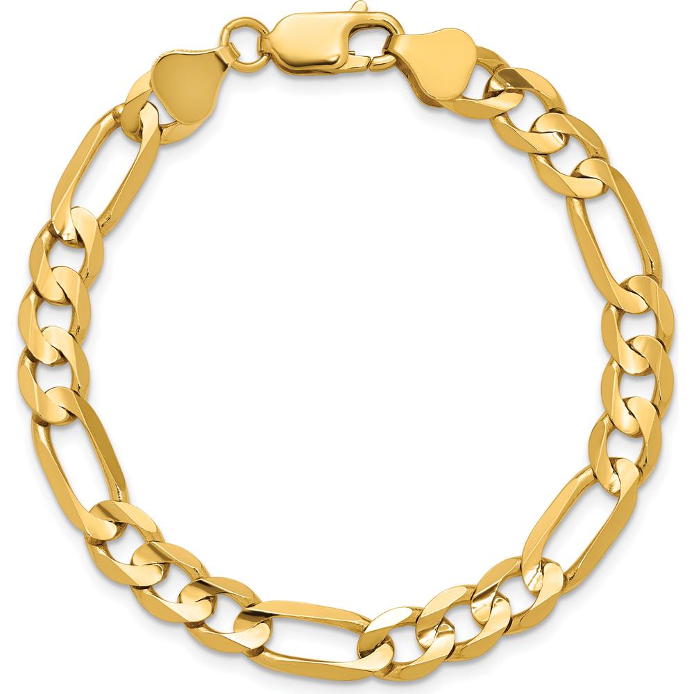 14K Yellow Gold 9" 6.75mm Concave Open Figaro Chain Bracelet - Men's Jewelry by Oro Pregiato