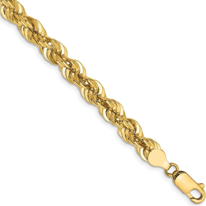 14K Yellow Gold 9" 6mm Rope Bracelet with Fancy Lobster Clasp