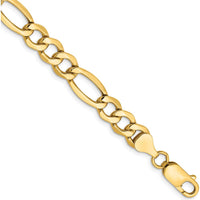 14K Yellow Gold 9" 7.3mm Semi-Solid Figaro Chain Bracelet with Lobster Clasp by Oro Pregiato