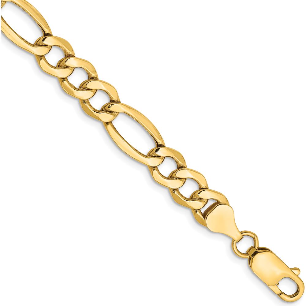14K Yellow Gold 9" 7.3mm Semi-Solid Figaro Chain Bracelet with Lobster Clasp by Oro Pregiato