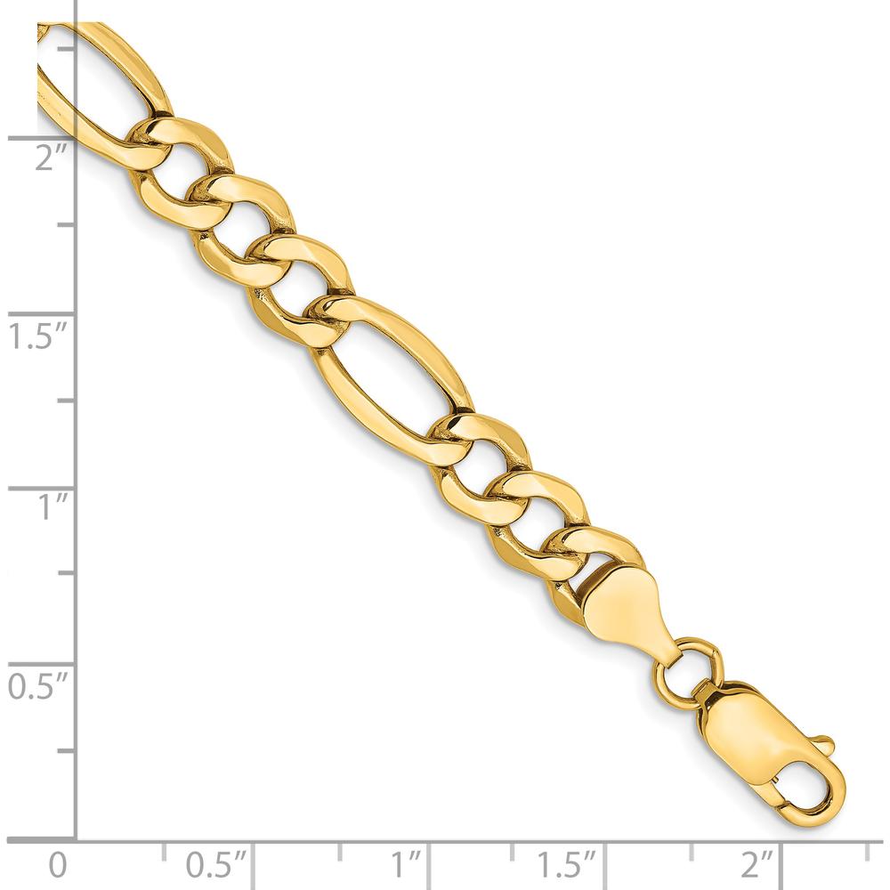14K Yellow Gold 9" 7.3mm Semi-Solid Figaro Chain Bracelet with Lobster Clasp by Oro Pregiato