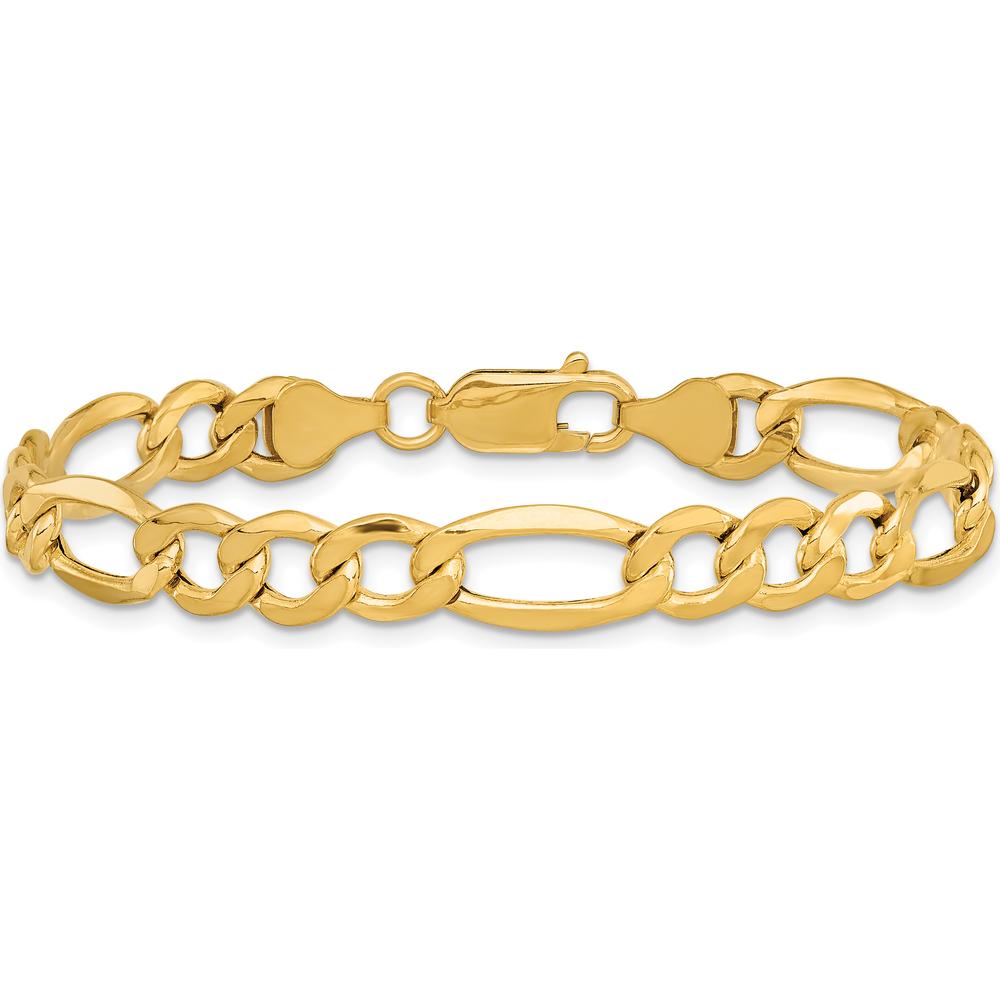 14K Yellow Gold 9" 7.3mm Semi-Solid Figaro Chain Bracelet with Lobster Clasp by Oro Pregiato