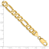 14K Yellow Gold 9" 7.5mm Flat Figaro Chain Bracelet with Lobster Clasp by Oro Pregiato