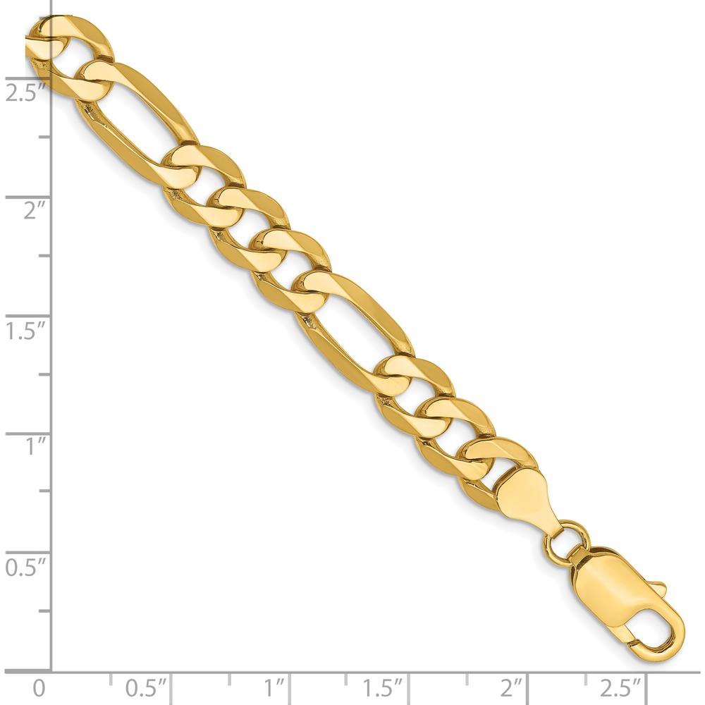 14K Yellow Gold 9" 7.5mm Flat Figaro Chain Bracelet with Lobster Clasp by Oro Pregiato