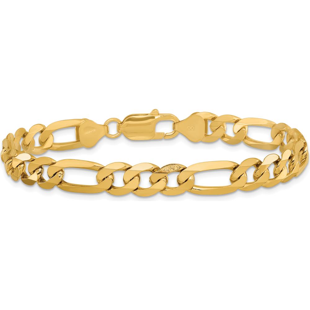 14K Yellow Gold 9" 7.5mm Flat Figaro Chain Bracelet with Lobster Clasp by Oro Pregiato
