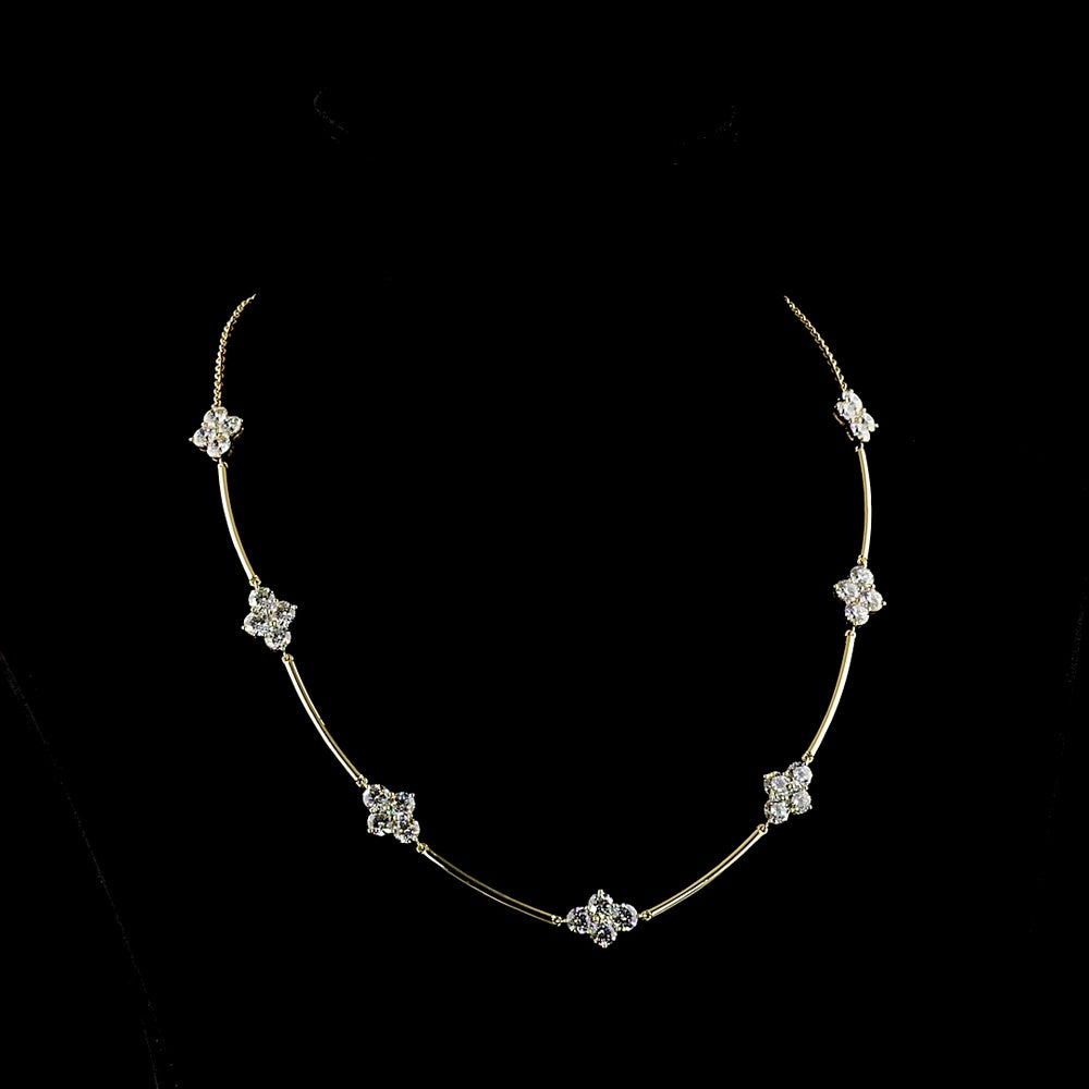 14K Yellow Gold 9.72 Carat Station Necklace with 28 Prong Set Round Brilliant Cut Lab Diamonds - E-F Color VS Clarity - Covaloro Fine Jewelry
