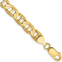 14K Yellow Gold 9" 7mm Concave Anchor Chain Bracelet with Lobster Clasp by Oro Pregiato