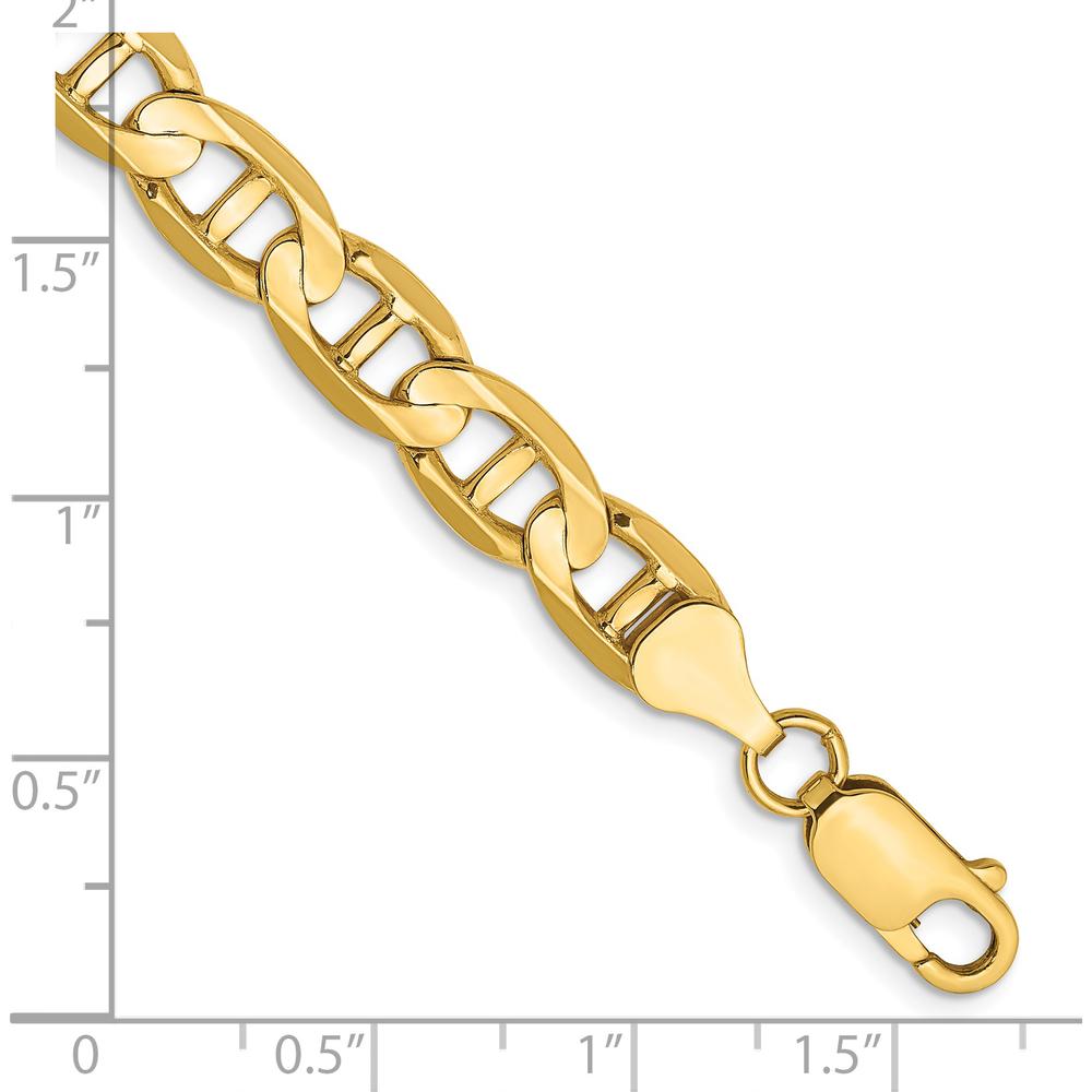 14K Yellow Gold 9" 7mm Concave Anchor Chain Bracelet with Lobster Clasp by Oro Pregiato