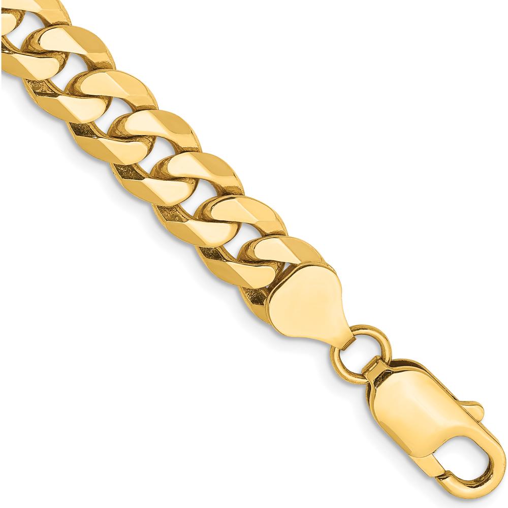 14K Yellow Gold 9" 8mm Flat Beveled Curb Chain Bracelet with Lobster Clasp by Oro Pregiato