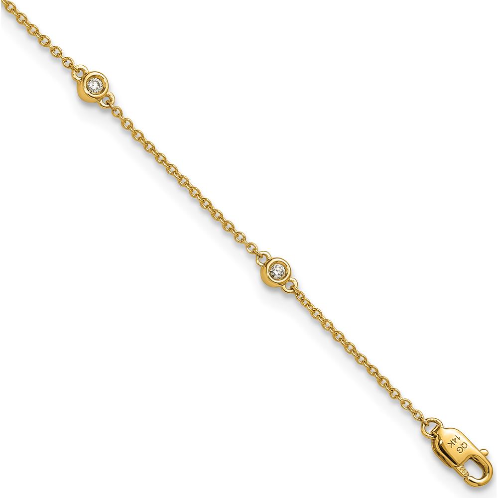 14K Yellow Gold 9" Anklet with 1/6 Carat Bezel-Set Diamonds - 7 Stations by Oro Pregiato